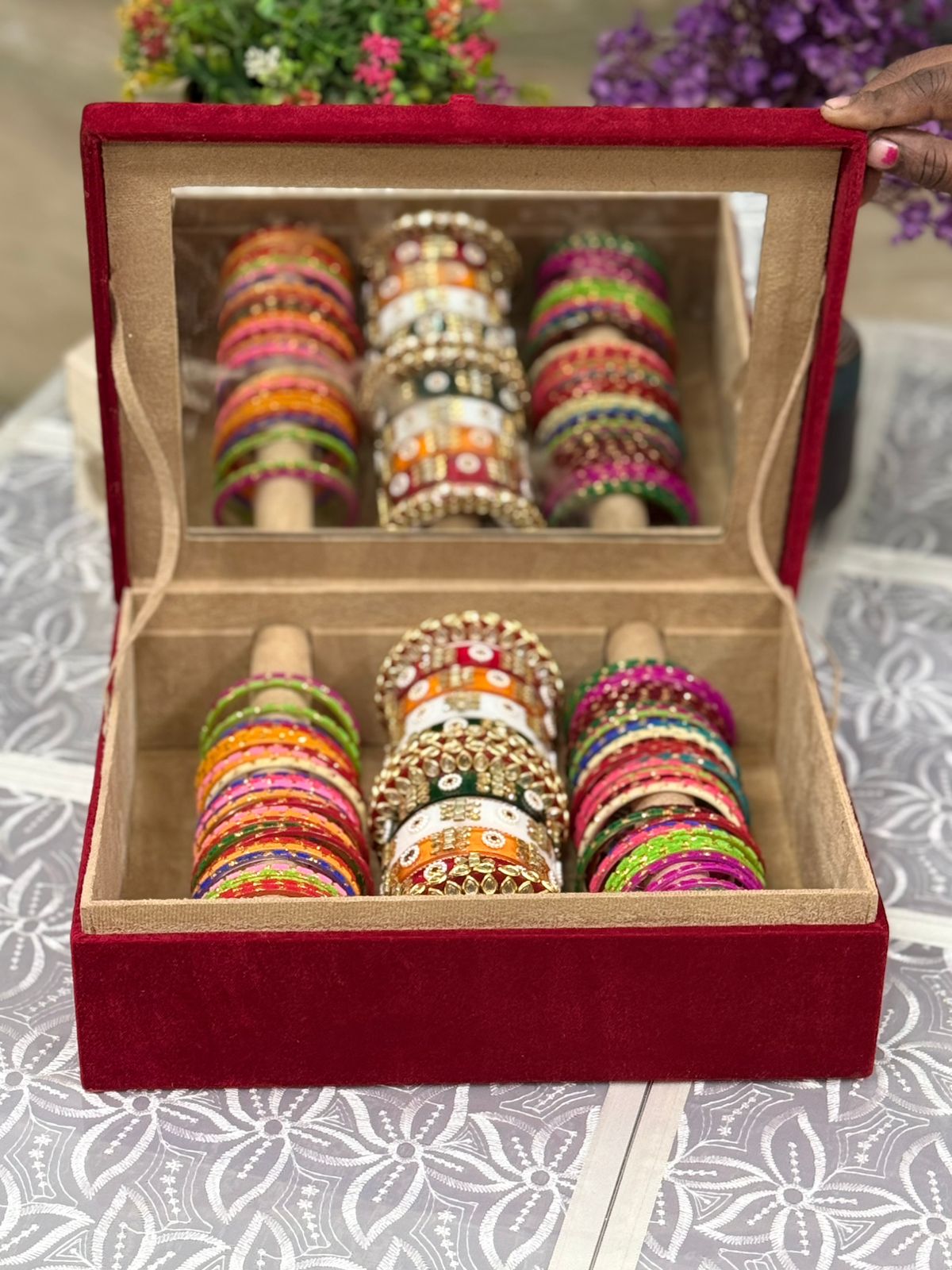 Customized 3 Rod Bangle Box with Mirror - Personalized