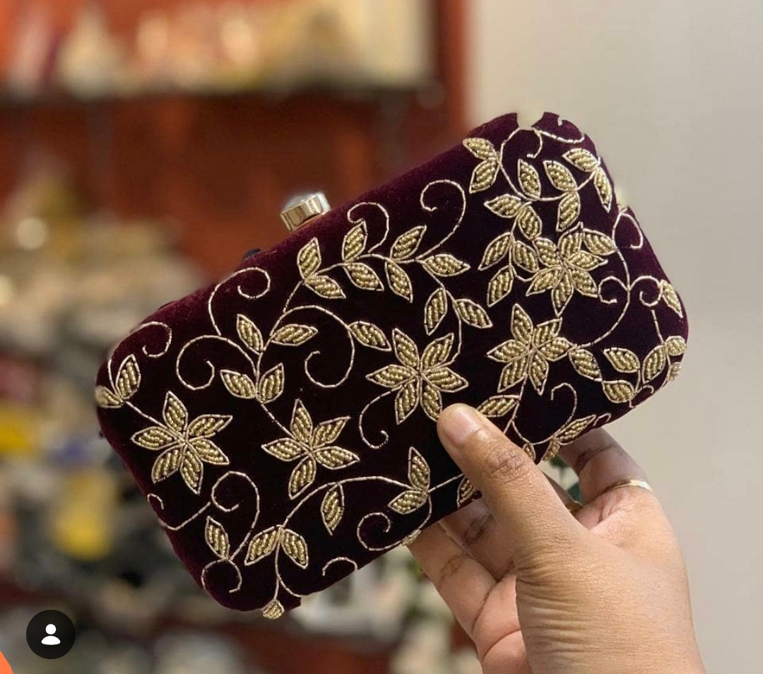 Customizable Hand Embroidered Clutch - Both Side Embroidery 8x4 inch