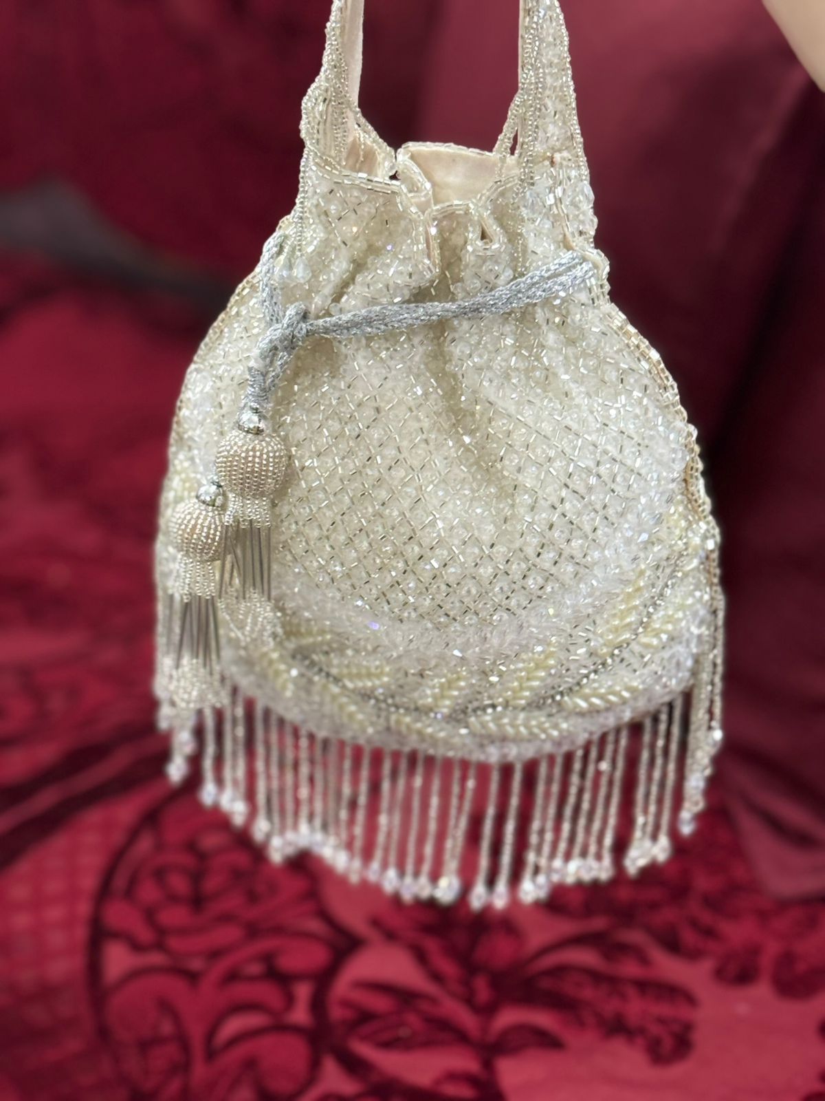 Hand Embroidered Silver Tasselled Potli