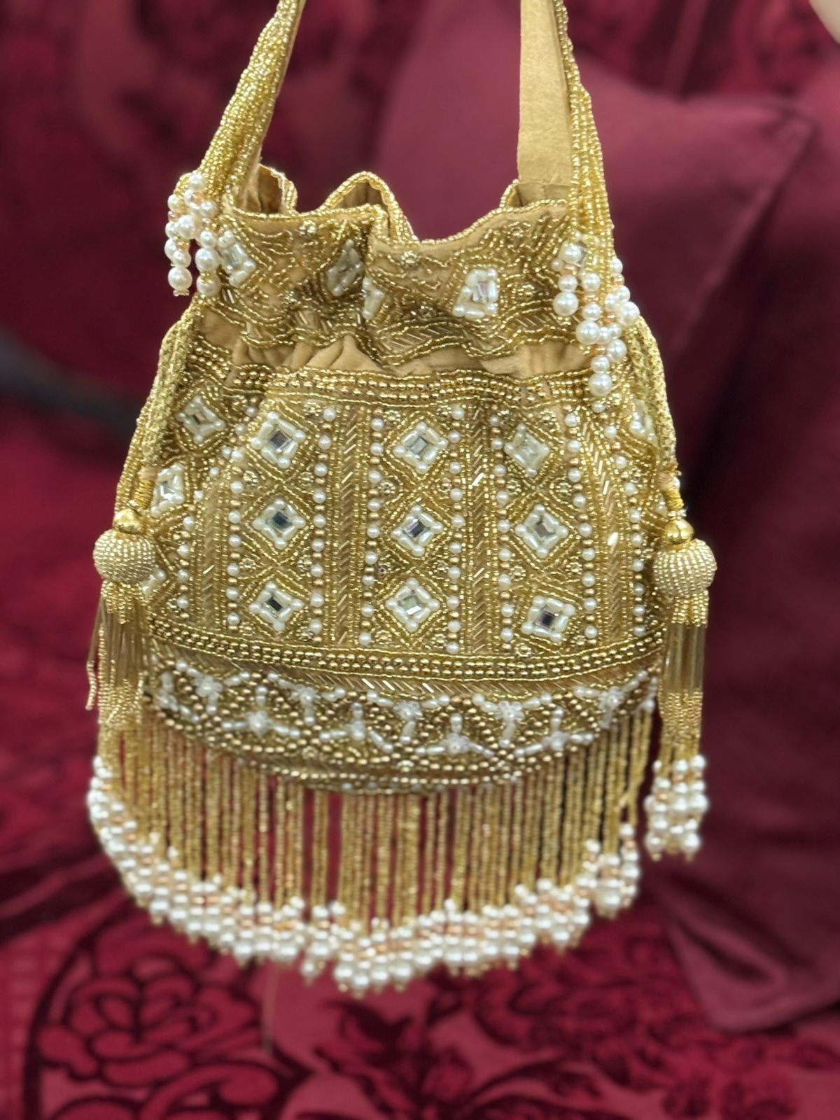 Hand Embroidered Mirror Work Potli - Bridal & Party Wear