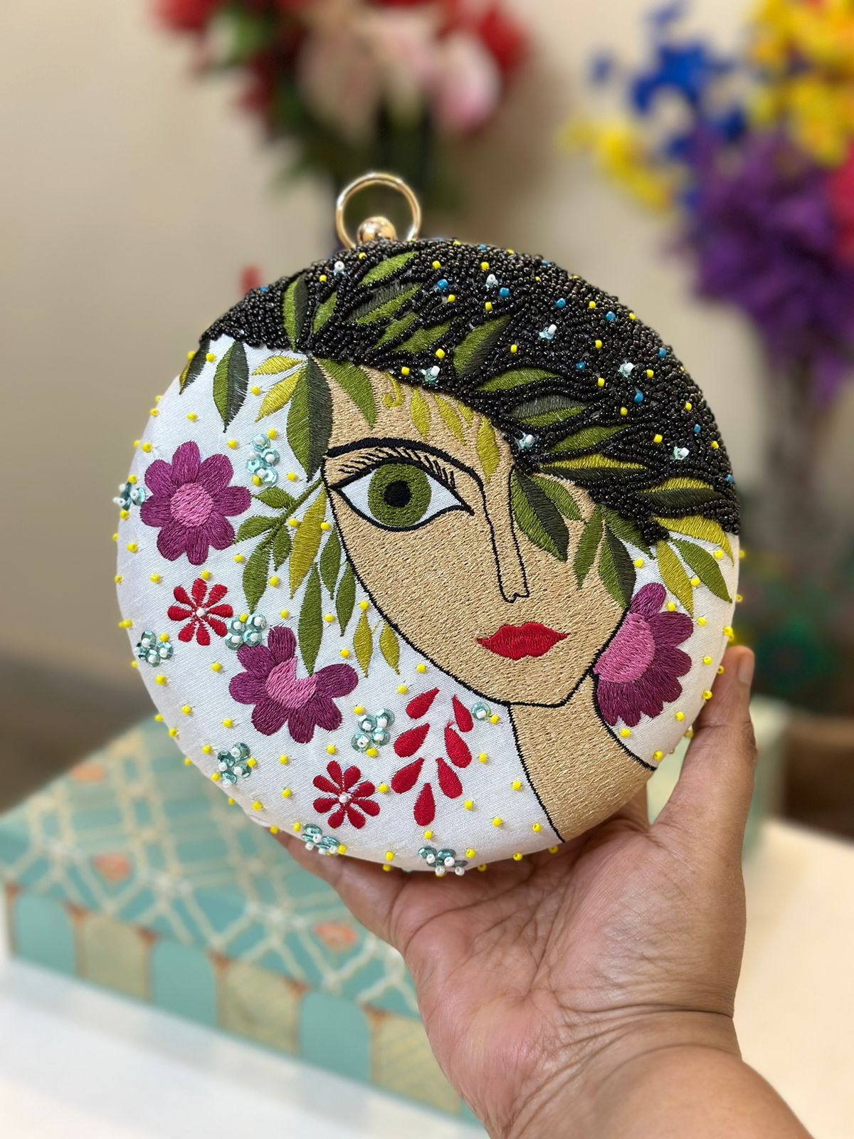 Round Hand Embroidered Clutch – luxury evening clutch with sequins & embroidery from Perfect Cutt