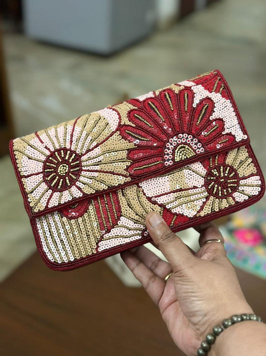 Designer Party Clutch – luxury hand-embroidered evening clutch with sequins & beads from Perfect Cutt