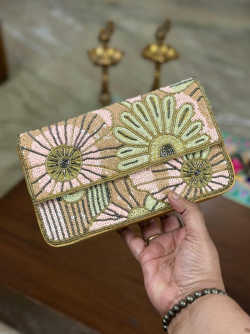 Designer Party Clutch – luxury hand-embroidered evening clutch with sequins & beads from Perfect Cutt