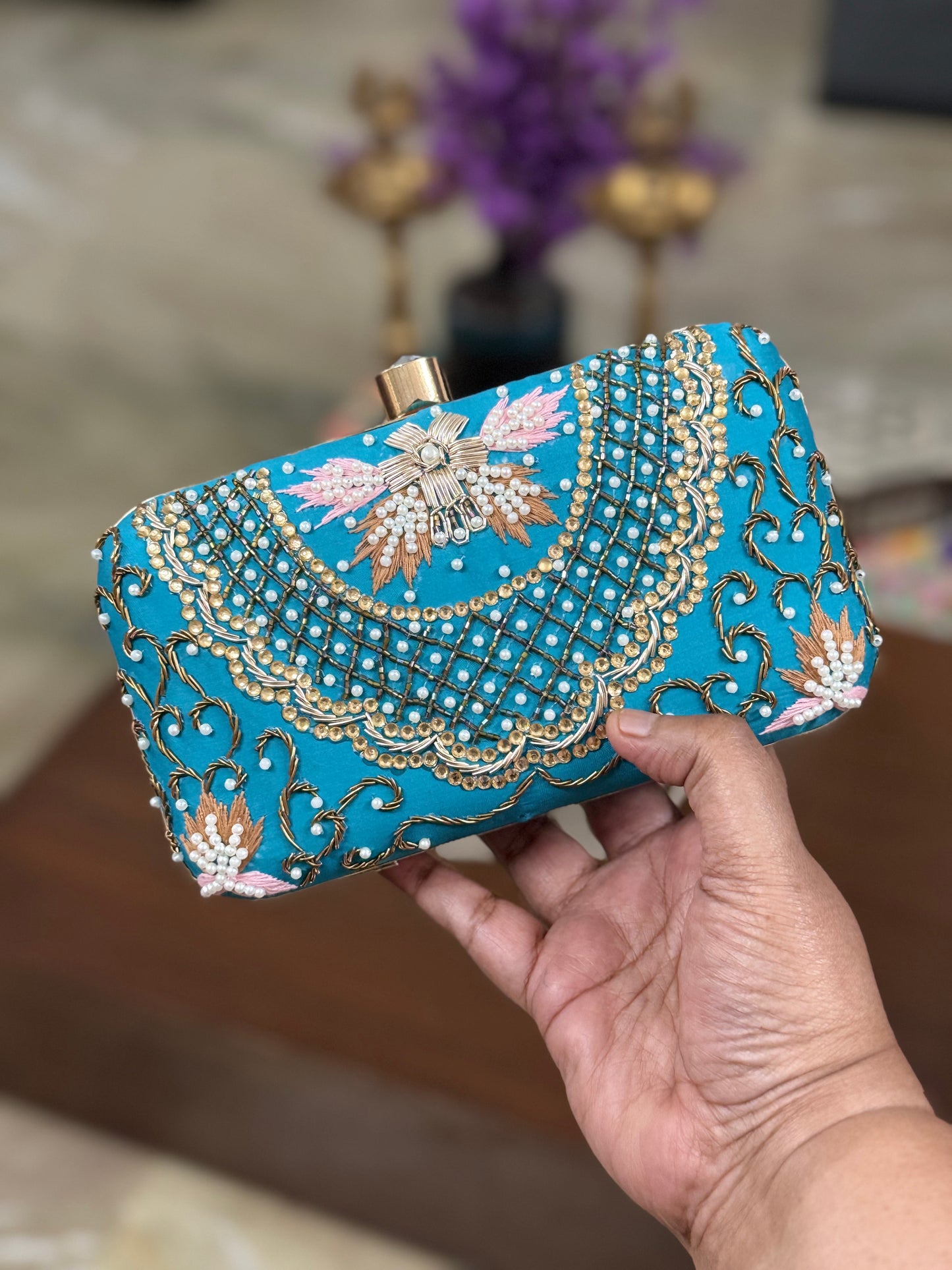 Gajra Clutch – floral hand-embroidered party clutch with intricate design from Perfect Cutt
