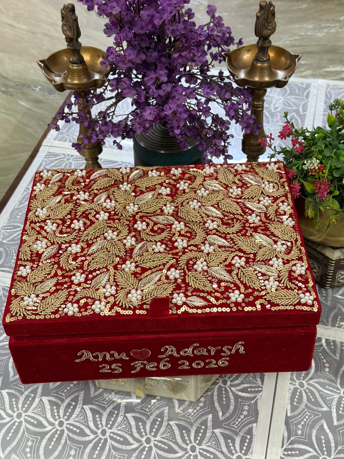 Hand-embroidered bangle box for bridesmaid and Indian wedding gifting
