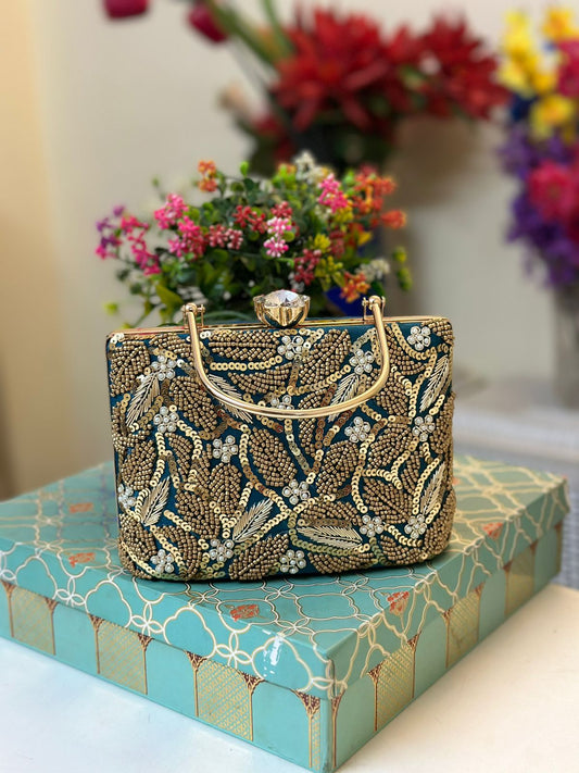 Customized hand embroidered clutch for bulk wedding gifting from Perfect Cutt