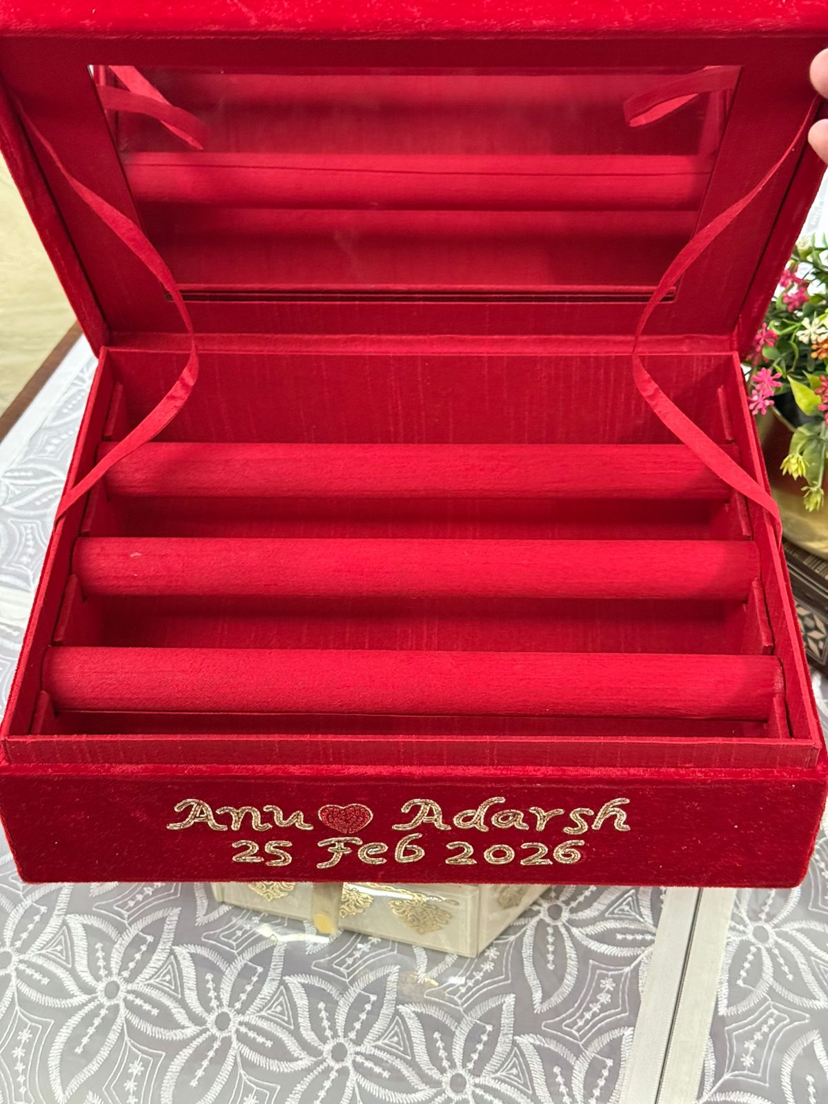 Handcrafted Embroidered Bangle Box with 3 Rods & Mirror | Customizable Wedding Gift