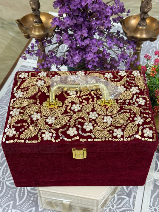 Handcrafted Embroidered Makeup Box with Mirror | Customizable Wedding Gift