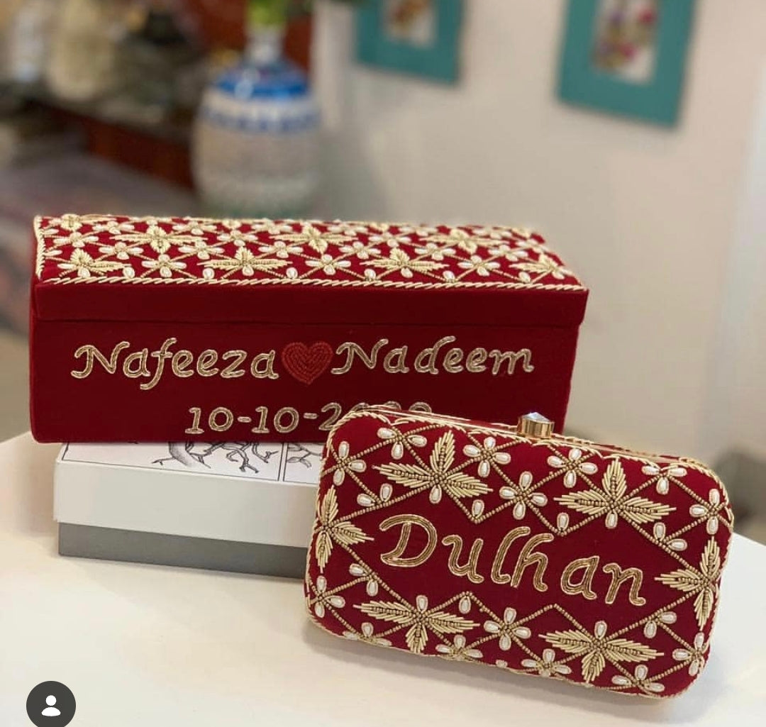 Customizable Hand Embroidered Clutch & Bangle Box Combo Set