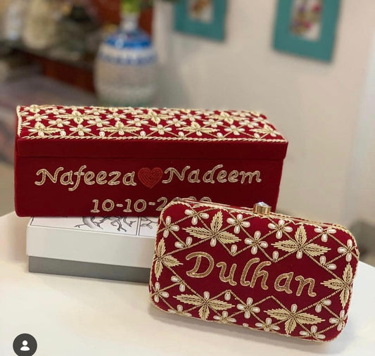 Customizable Hand Embroidered Clutch & Bangle Box Combo Set