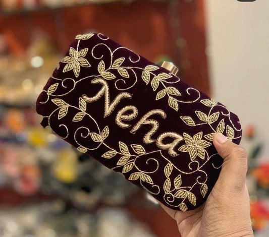 Customizable Hand Embroidered Clutch - Both Side Embroidery 8x4 inch