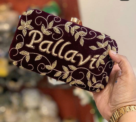 Customizable Hand Embroidered Clutch - Both Side Embroidery 8x4 inch