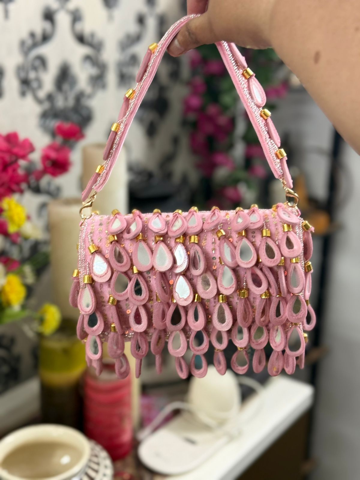 Hand Embroidered Handmade Purse with Short Handle – Artisan Bridal & Party Bag