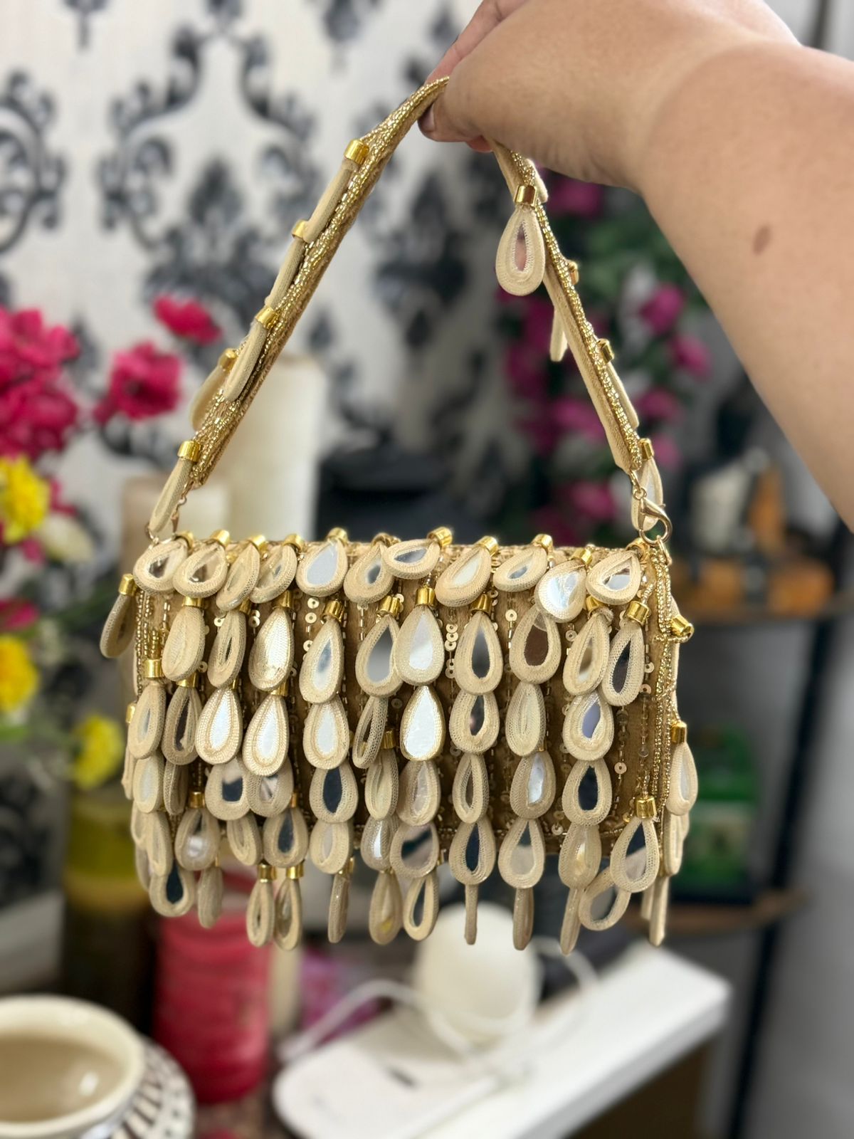 Hand Embroidered Handmade Purse with Short Handle – Artisan Bridal & Party Bag