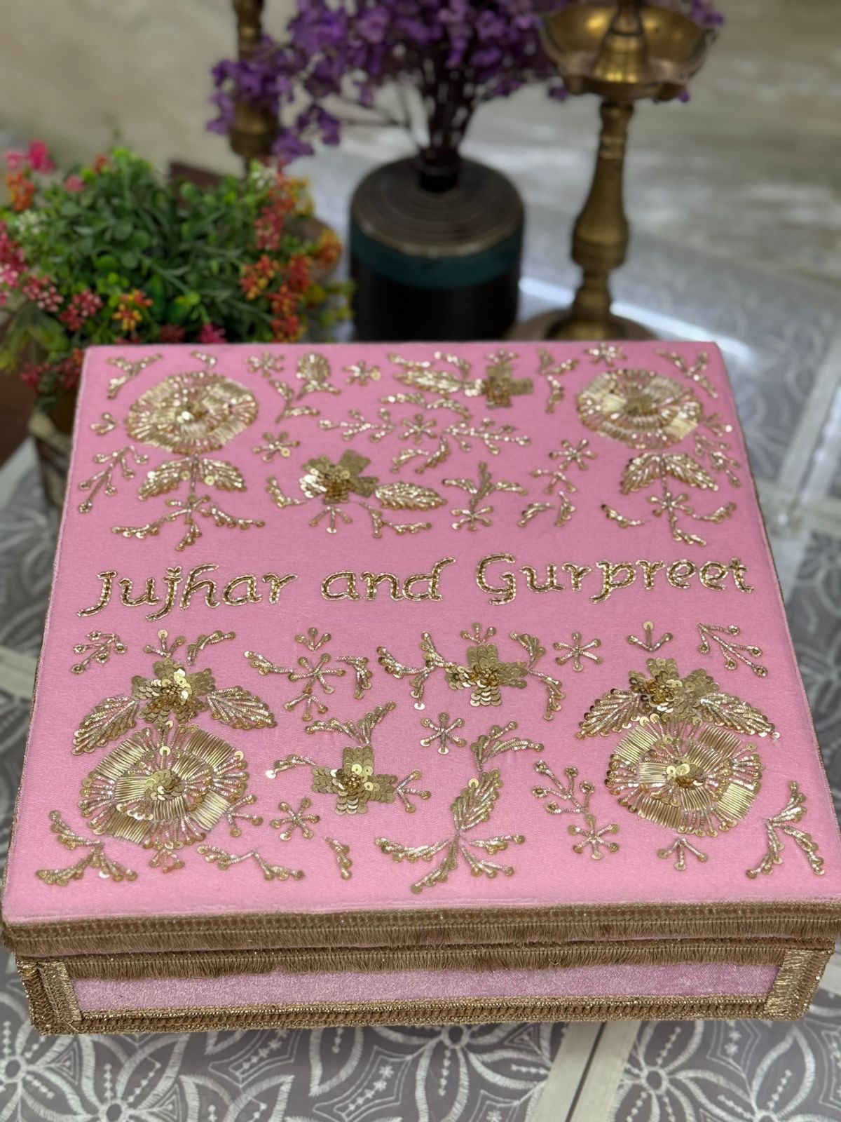 Hand Embroidered Customized Open Top Bangle Box – With Bangle Rods & Khalirey Space