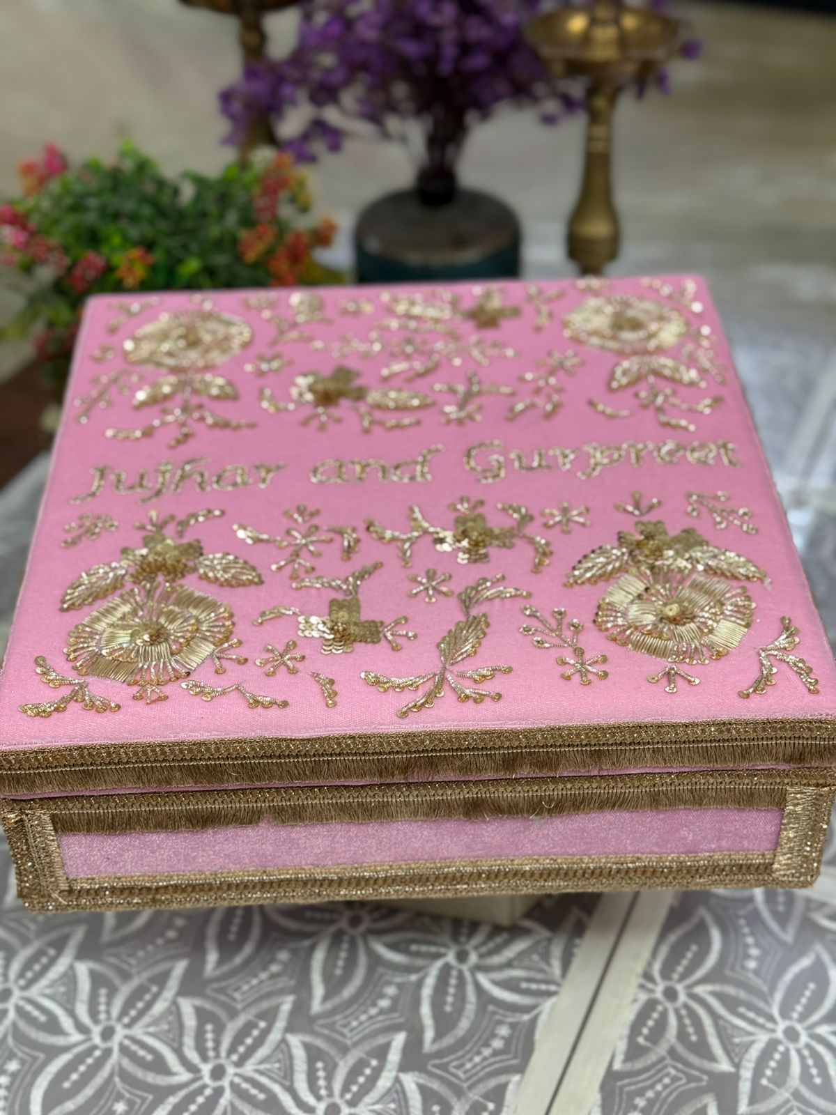Hand Embroidered Customized Open Top Bangle Box – With Bangle Rods & Khalirey Space
