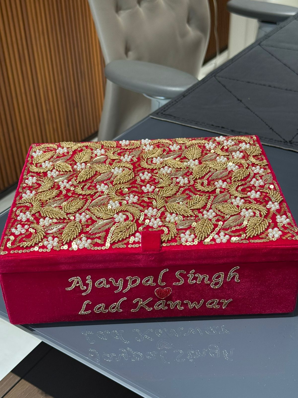 Hand Embroidered Customized Bangle Box – Personalised Choora & Bangle Storage with Mirror & Mangalsutra Tray