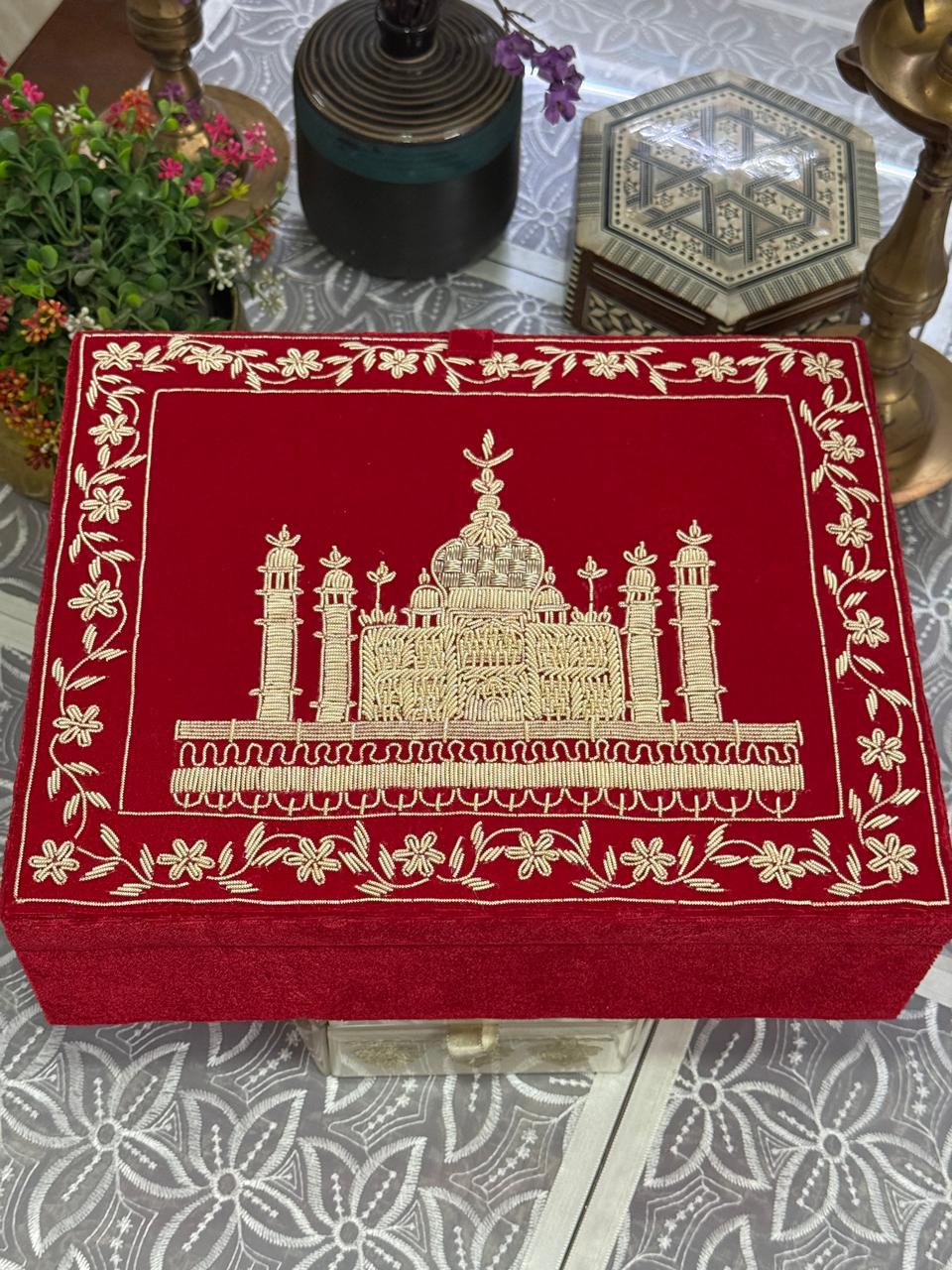 Hand Embroidered Customized Bangle Box – 3 Bangle Rods & Mirror