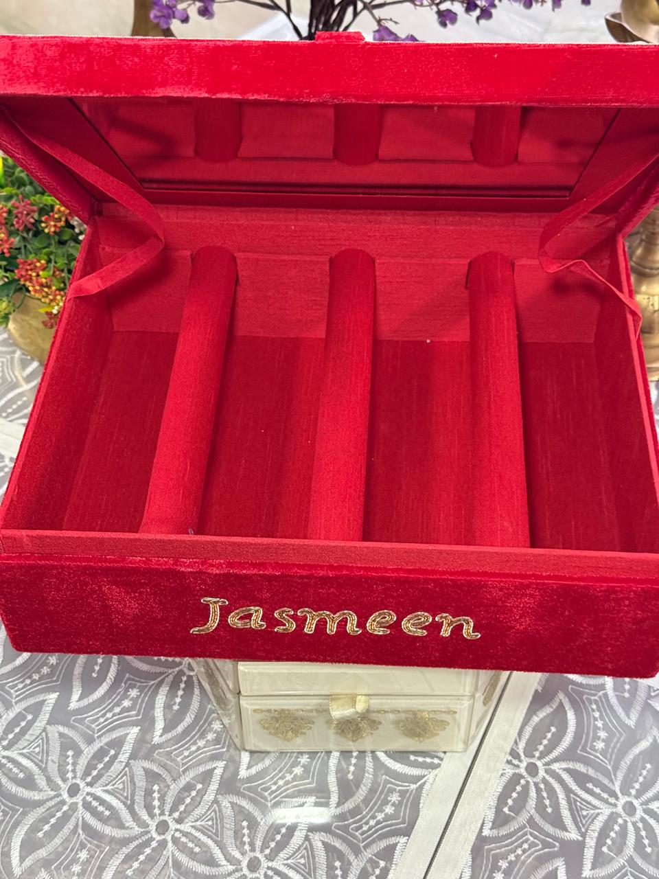 Hand Embroidered Customized Bangle Box – 3 Bangle Rods & Mirror