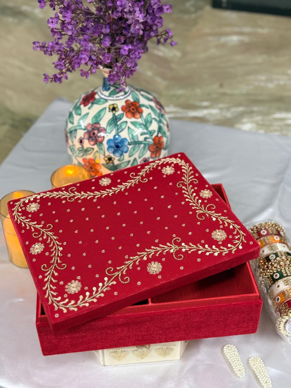 Hand Embroidered Choora & Khalirey Box with Separate Lid