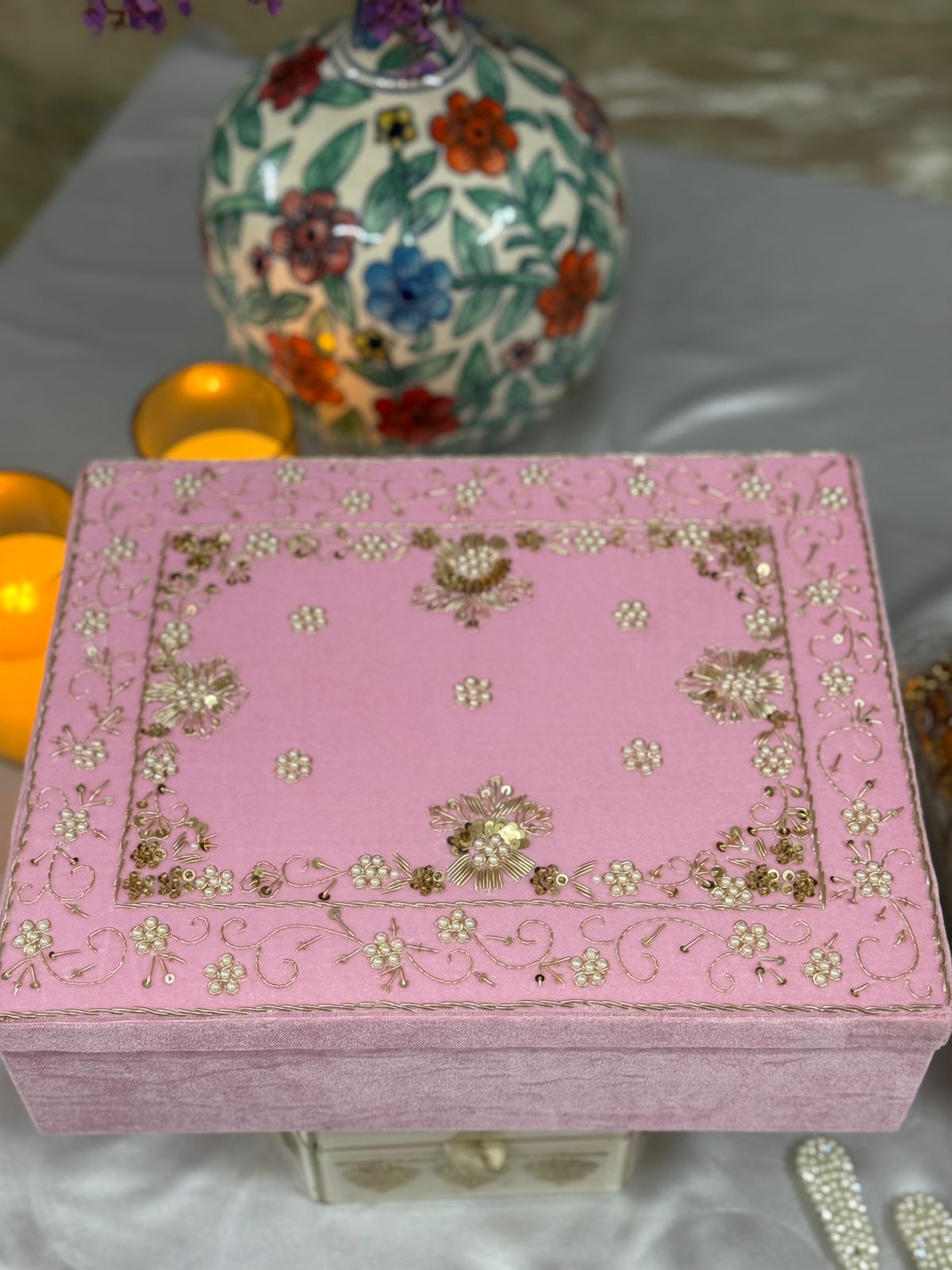 Hand Embroidered Choora & Khalirey Box with Separate Lid