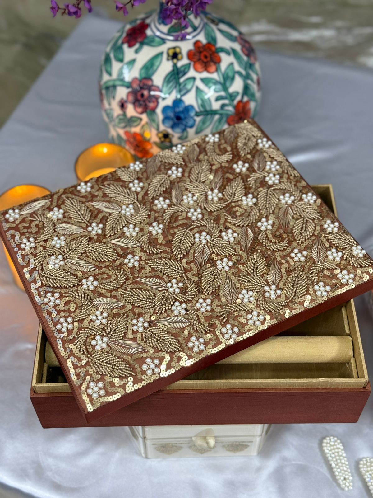 Hand Embroidered Choora & Khalirey Box with Separate Lid