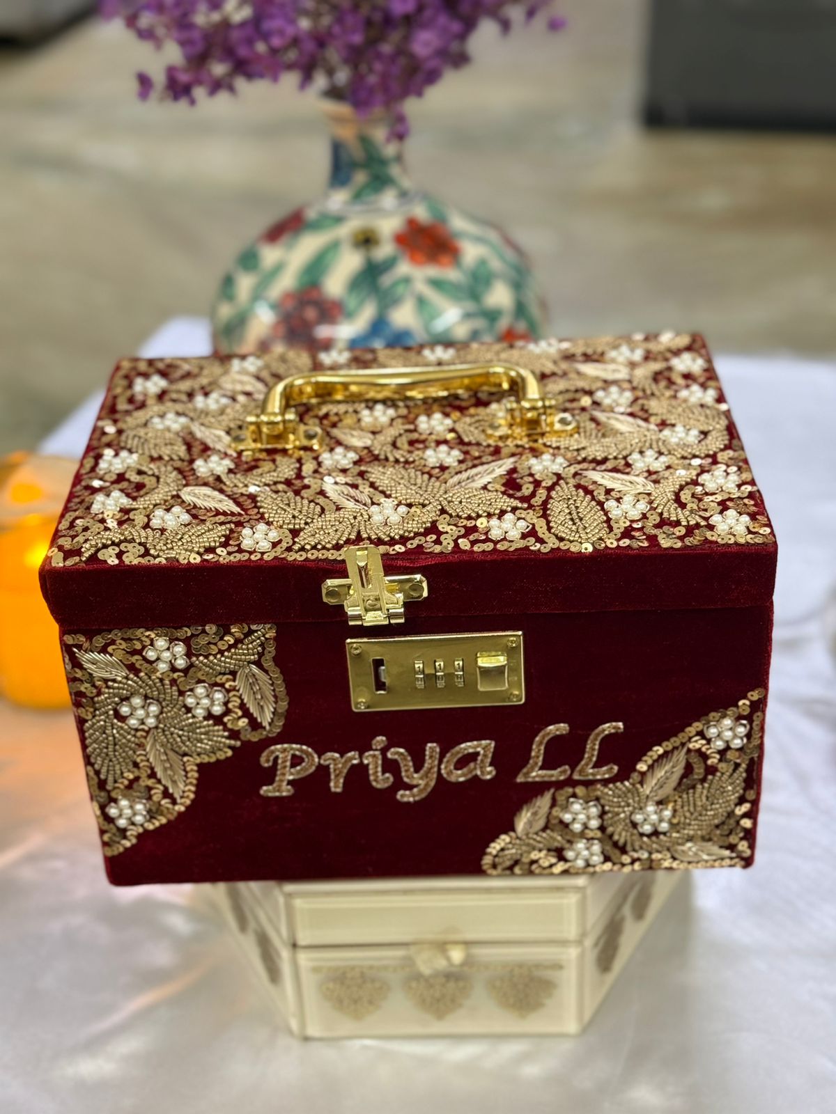 Customised Hand Embroidered Bridal Makeup Box