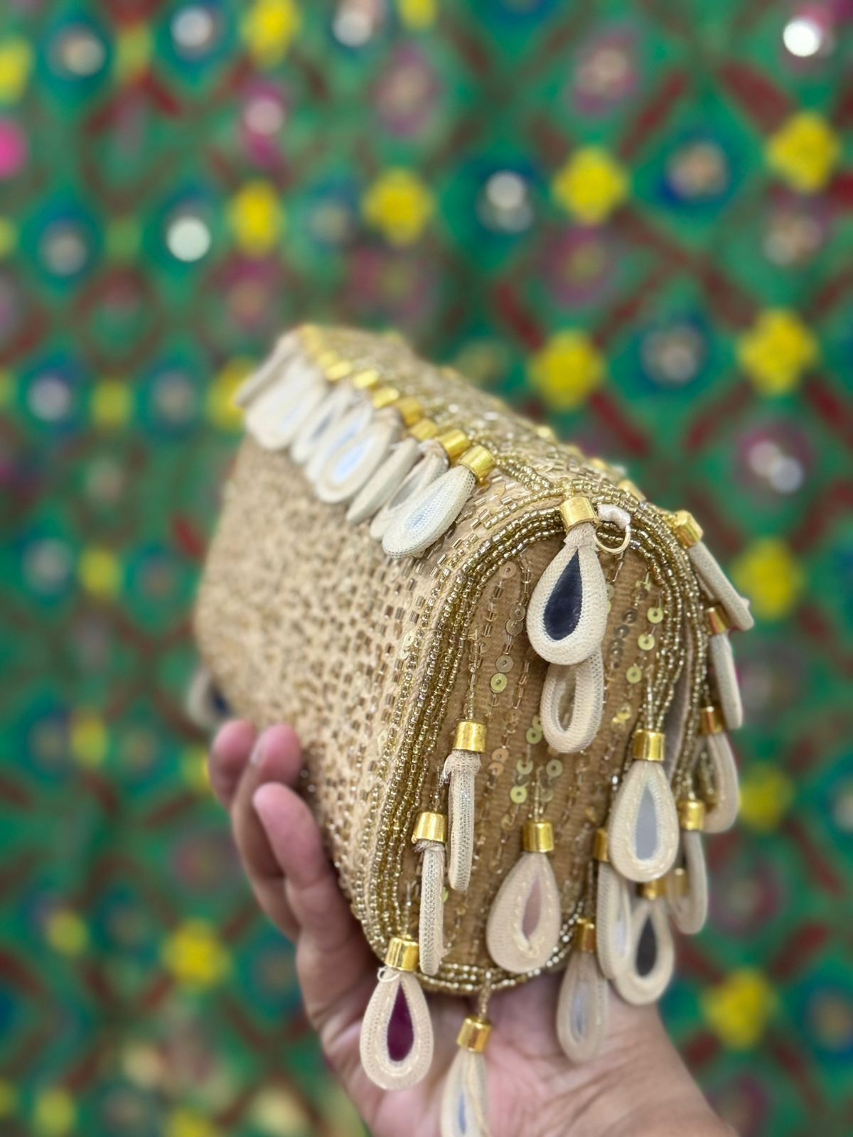Mirror Work Hand Embroidered Bridal Clutch