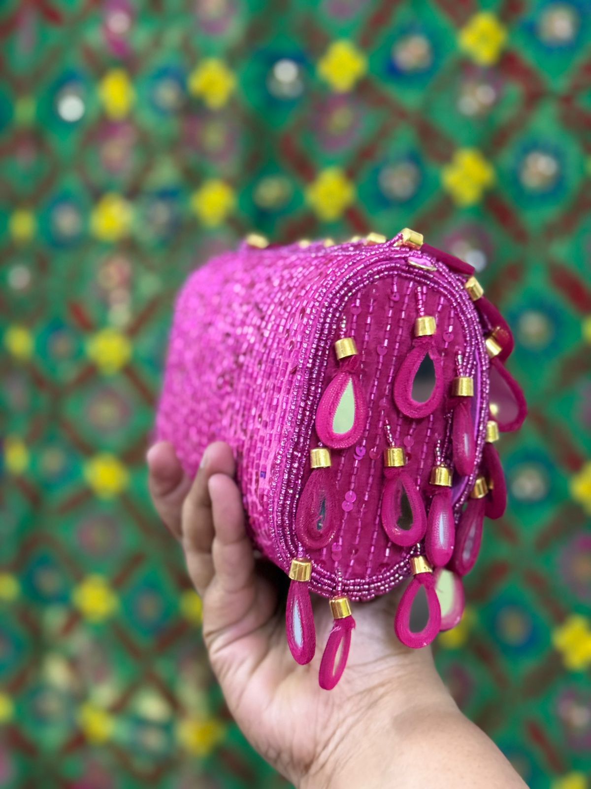 Mirror Work Hand Embroidered Bridal Clutch