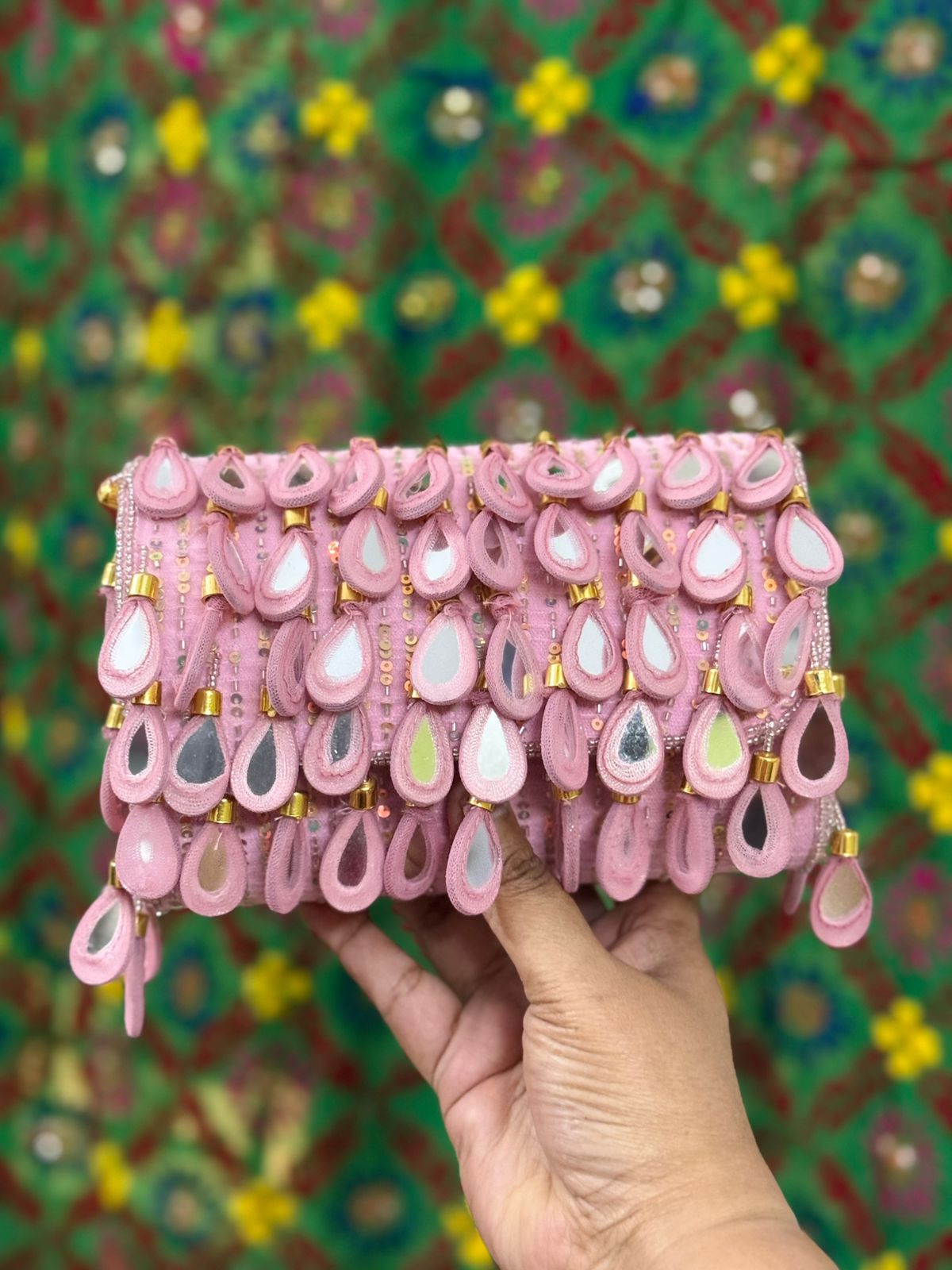 Mirror Work Hand Embroidered Bridal Clutch