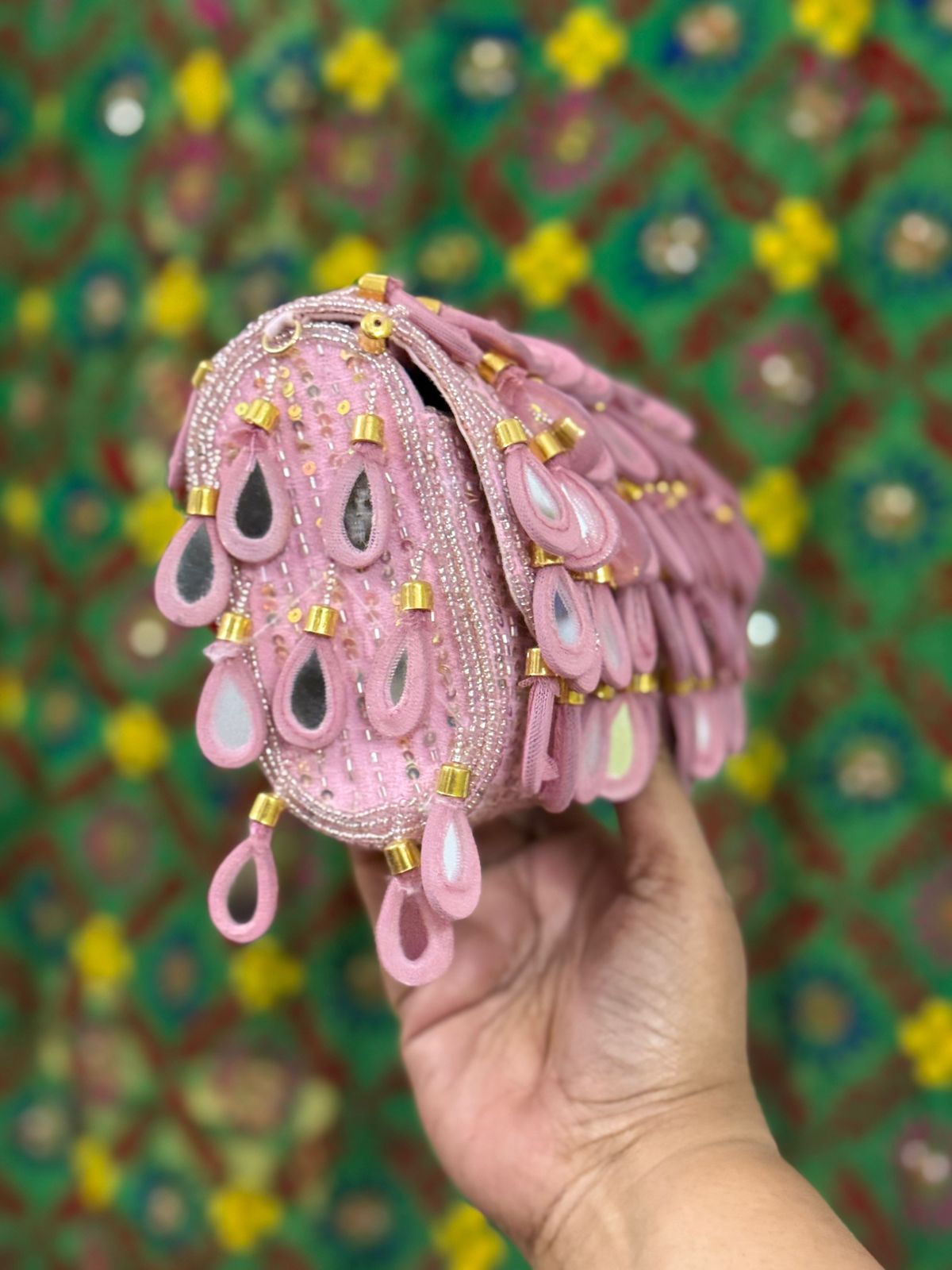 Mirror Work Hand Embroidered Bridal Clutch