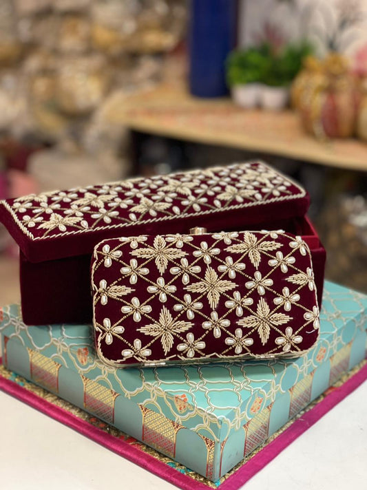 Customizable Hand Embroidered Clutch & Bangle Box Combo Set