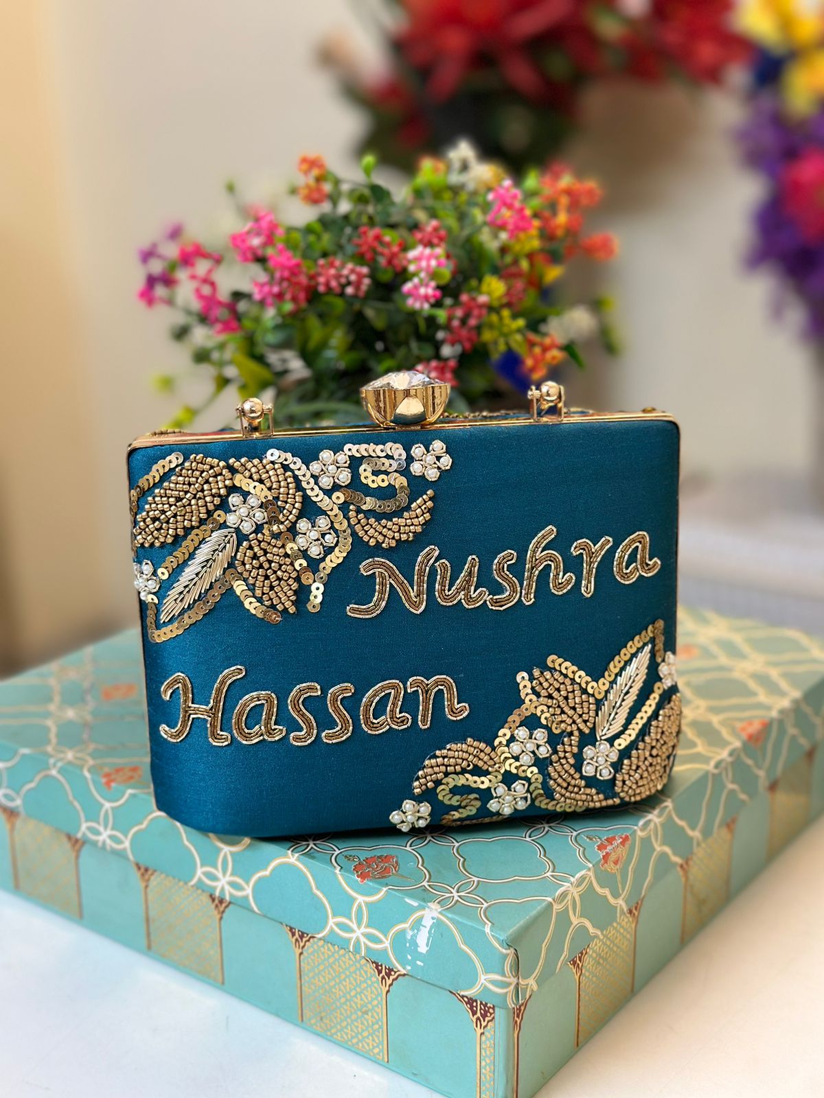 Hand Embroidered Customized Box Clutches