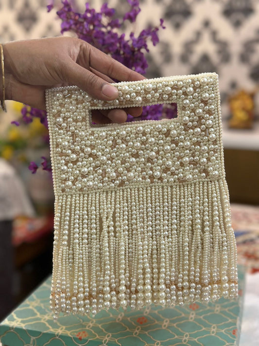 Hand embroidered pearl & stone work designer purse 903