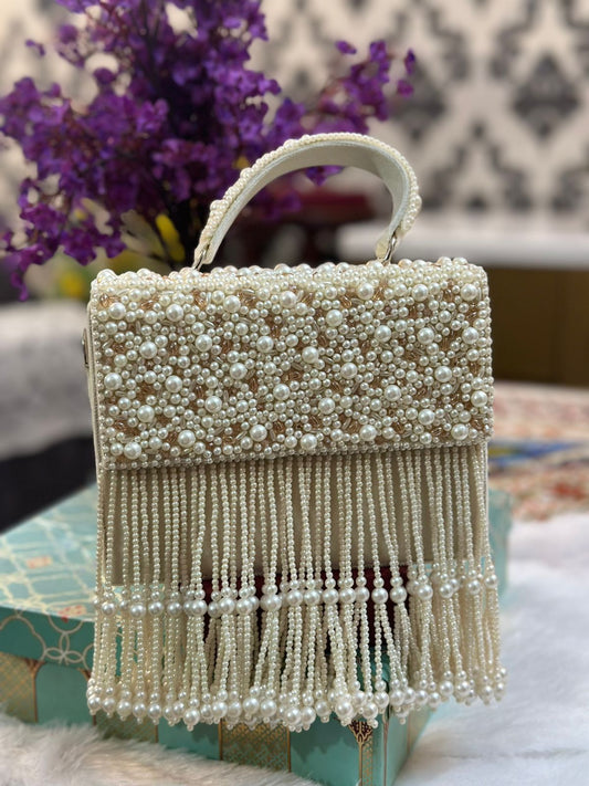 Hand embroidered pear and stone work designer clutch 901