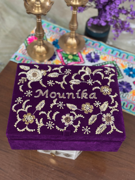 Customizable Hand Embroidered Multi-Compartment Bangle Box