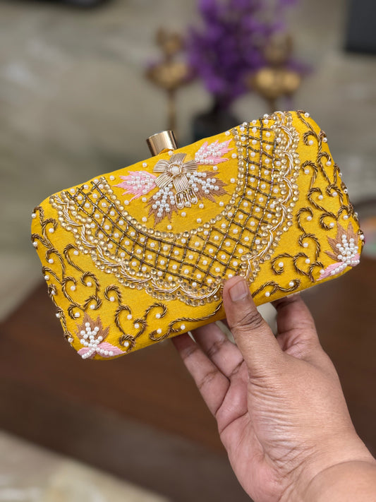 Gajra Clutch – floral hand-embroidered party clutch with intricate design from Perfect Cutt