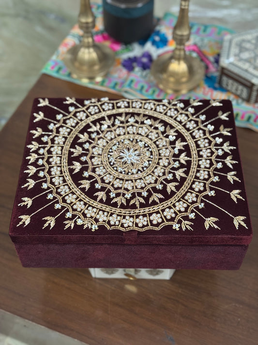 Handcrafted Embroidered Bangle Box with Mirror & Jewelry Tray | Customizable Wedding Gift