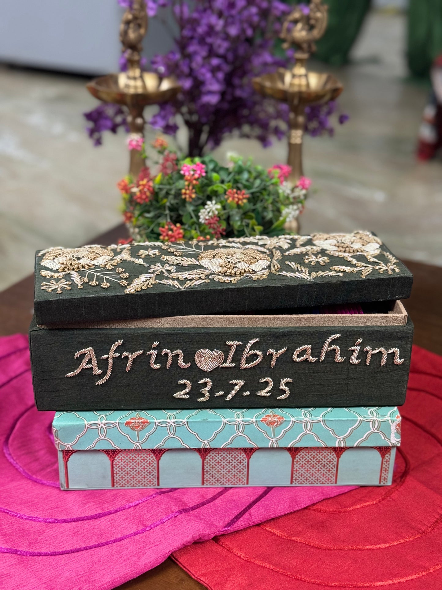 Customized Single Rod Bangle Box with Beautiful Embroidery - Personalized