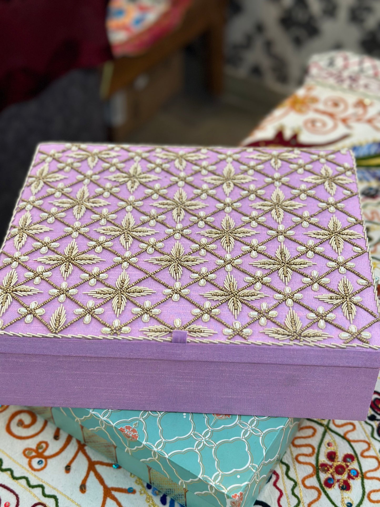 Customizable Hand Embroidered Multi-Compartment Bangle Box