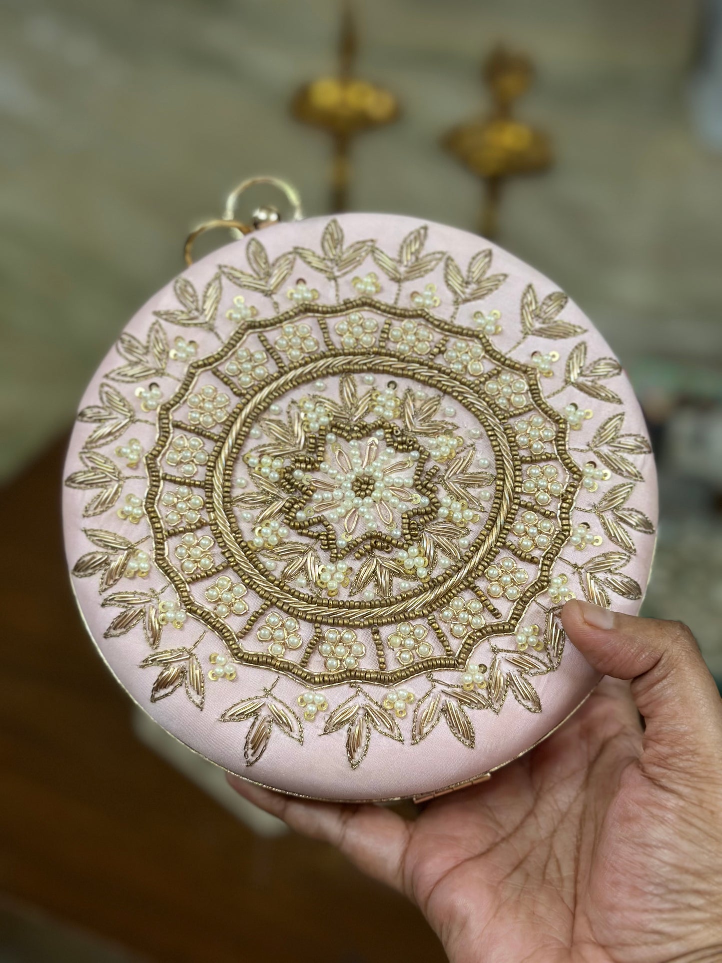 Mandala design embroidered clutch