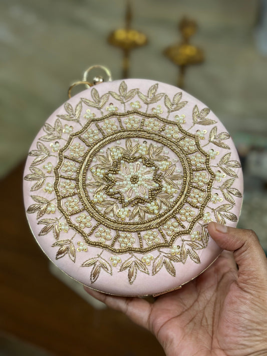 Round Hand Embroidered Mandala Clutch – luxury evening clutch with sequins & embroidery from Perfect Cutt