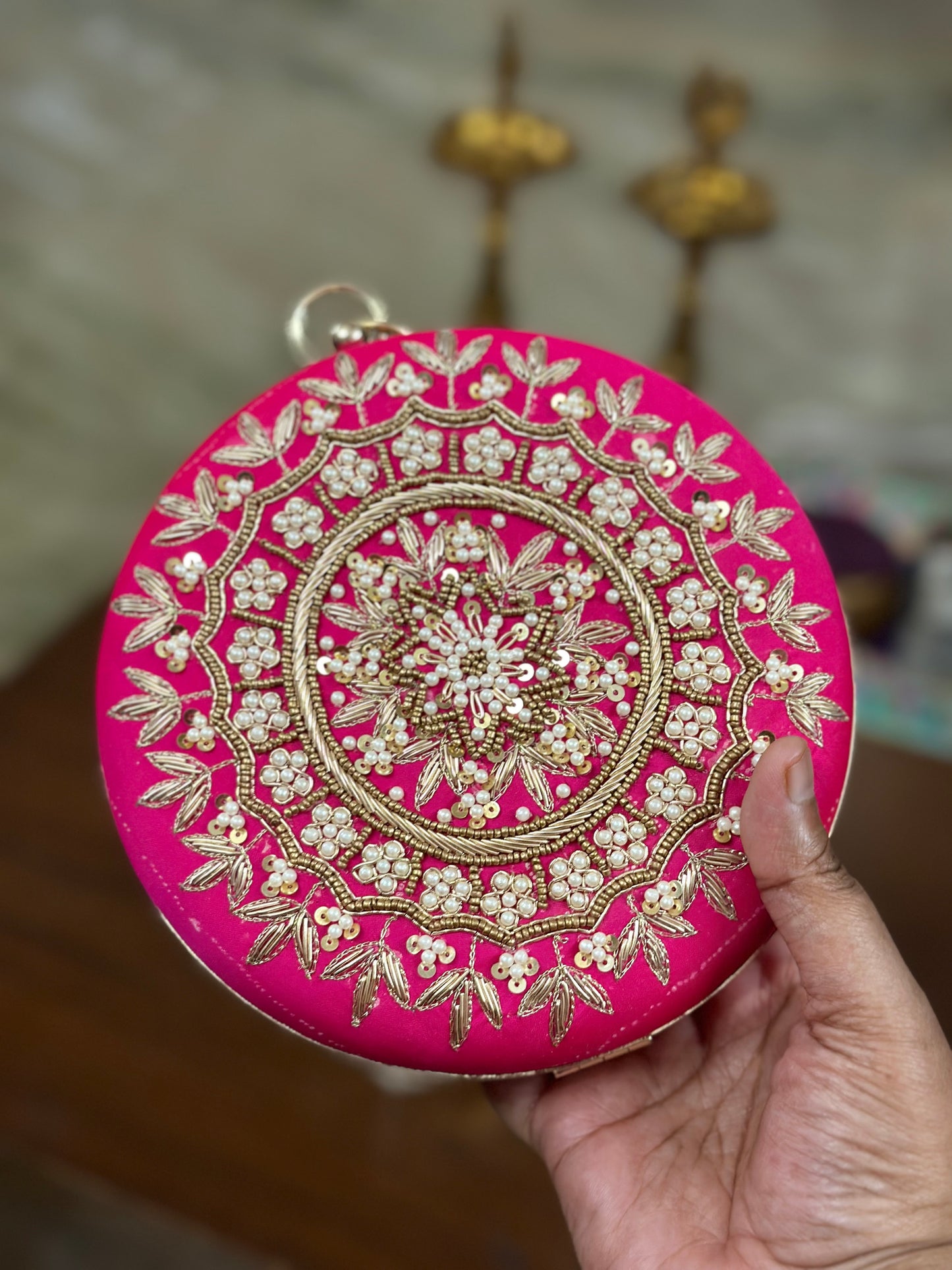 Mandala design embroidered clutch