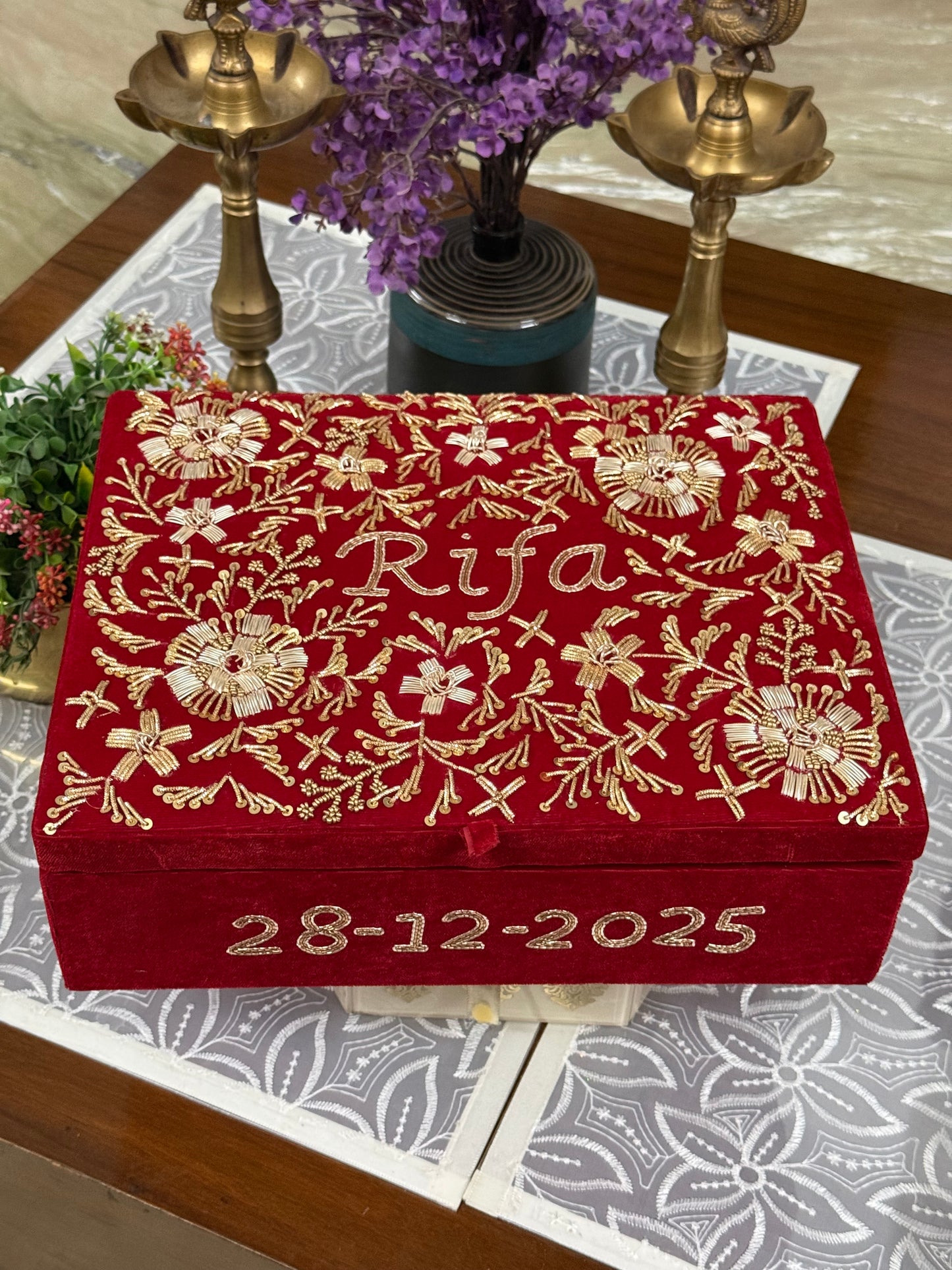 Customized Bangle Box with Three Rods - Personalized Name & Date