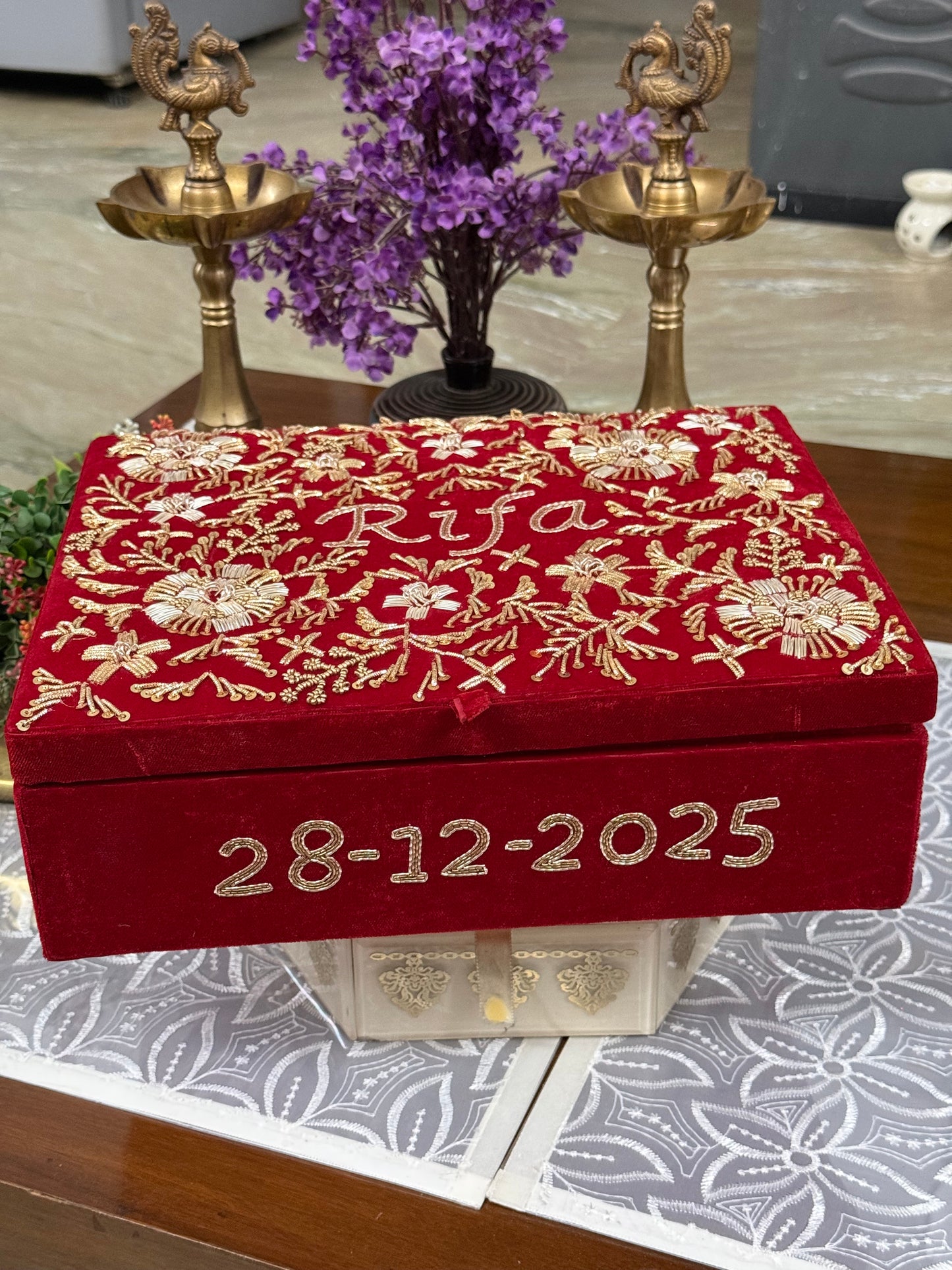 Customized Bangle Box with Three Rods - Personalized Name & Date