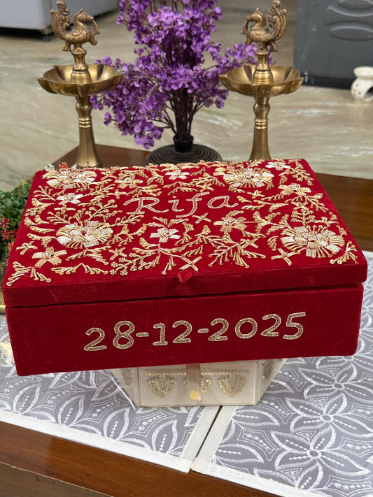 Customized Bangle Box with Three Rods - Personalized Name & Date