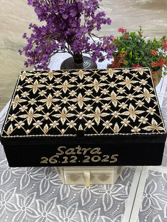 Handcrafted Embroidered Bangle Box with 4 Rods & Mirror | Customizable Wedding Gift