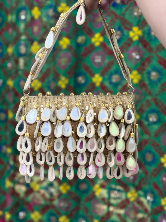Mirror Work Hand Embroidered Bridal Clutch