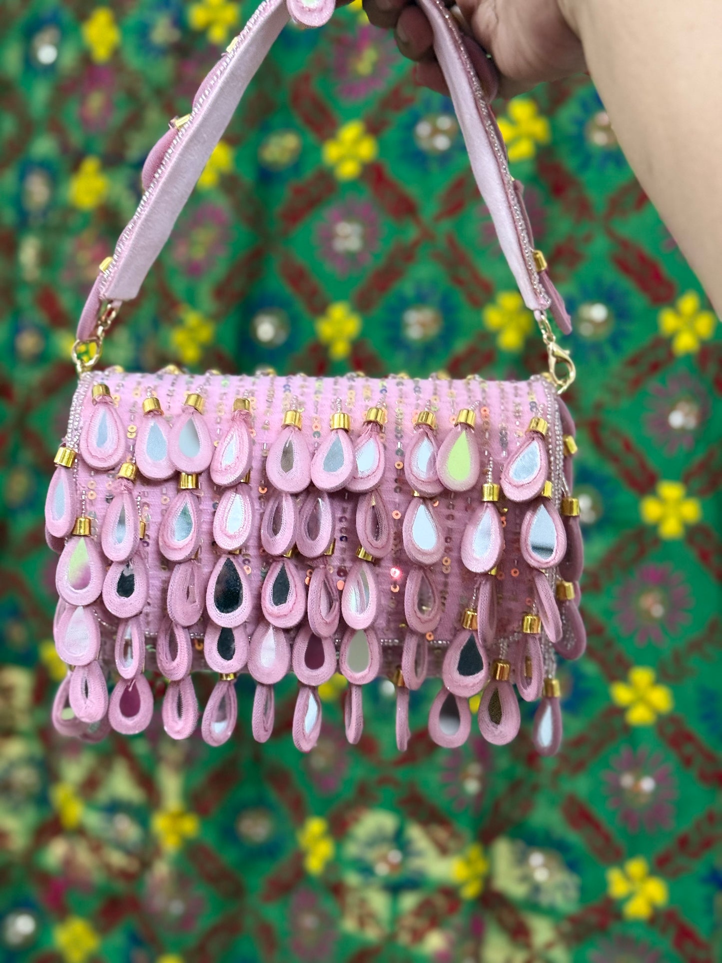 Mirror Work Hand Embroidered Bridal Clutch