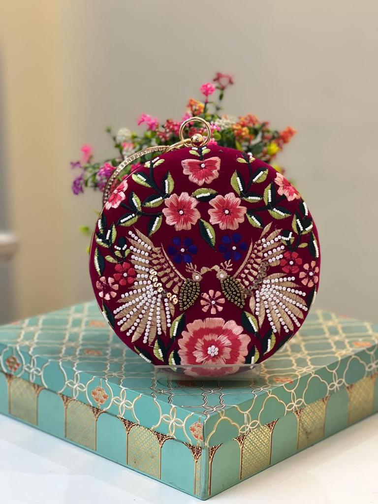 Hand Embroidered Round Clutch 5004